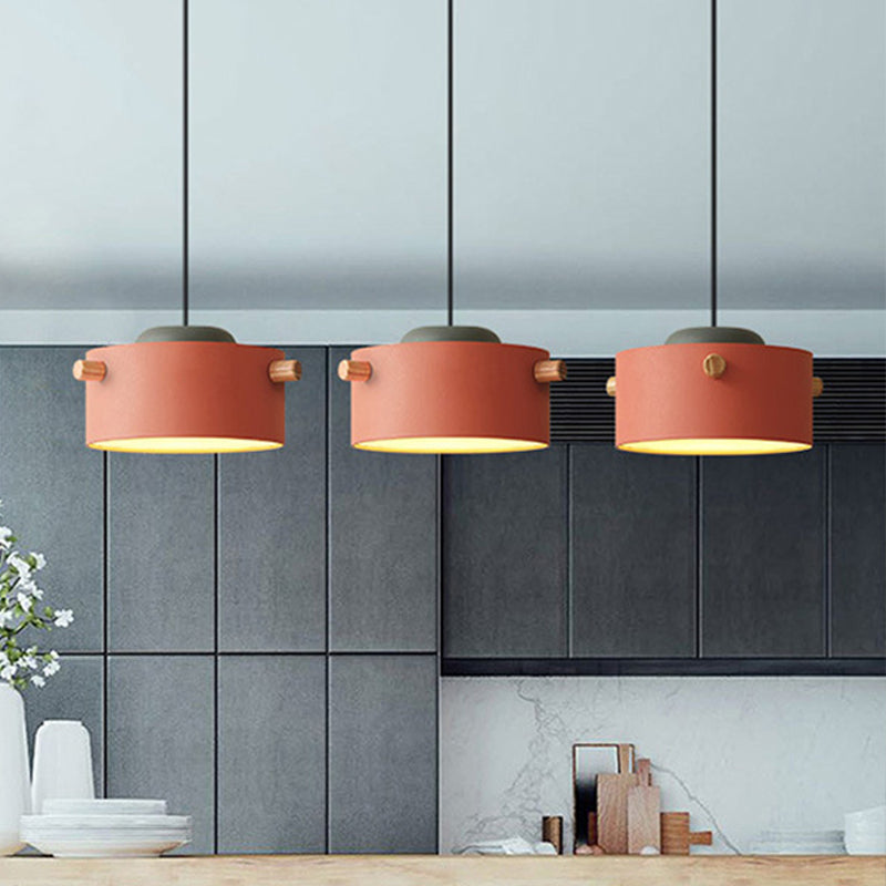 Modern 1 Light Metal Shade Hanging Pendant Green/Pink/White Cylinder Fixture