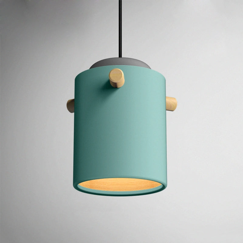 Modern 1 Light Metal Shade Hanging Pendant Green/Pink/White Cylinder Fixture