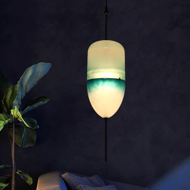 Modern Blue Teardrop Pendant Lamp With Glass Shade In White/Warm Light / White D