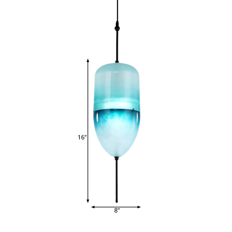 Modern Blue Teardrop Pendant Lamp With Glass Shade In White/Warm Light