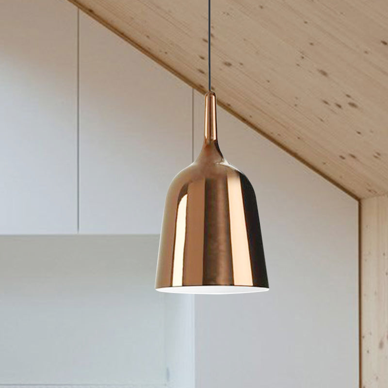 Bunda - Modern 6/8/10.5 Wide Bell Pendant Lighting Metal 1 Light Black/White/Chrome Hanging Ceiling