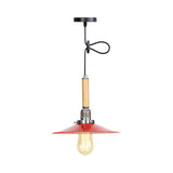 Vintage Red Metal Pendant Light - Stylish Saucer Suspension For Foyer