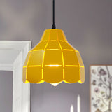 Modern Scalloped Dome Ceiling Pendant Light - Pink/White/Black Metal Hanging Lamp Yellow