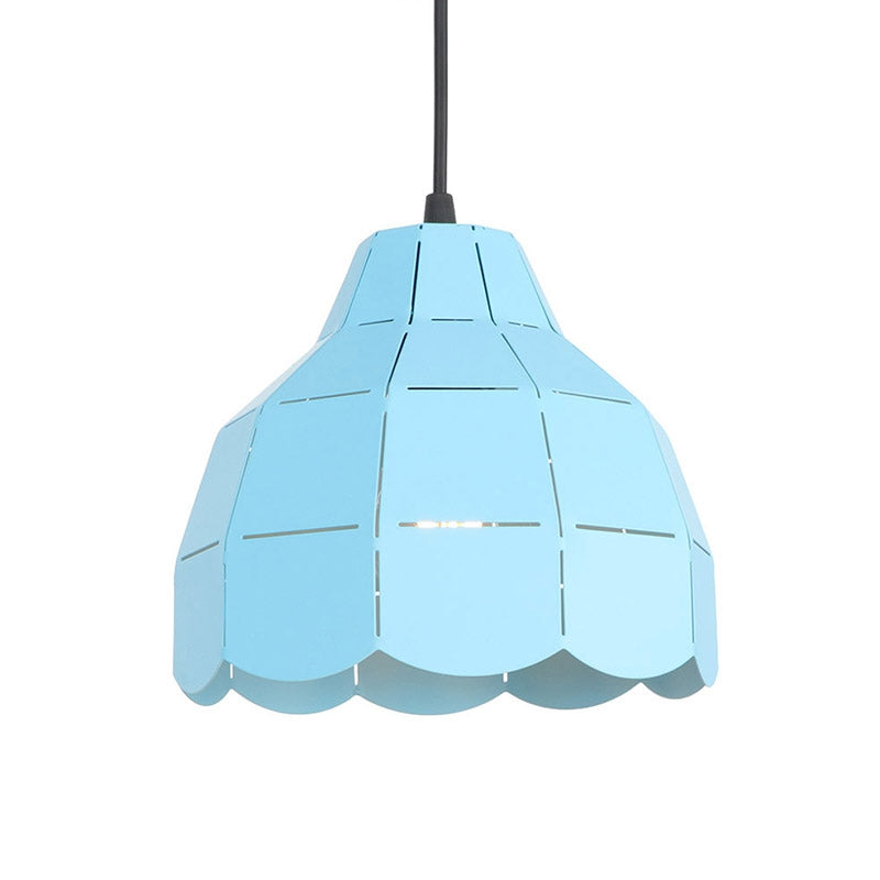 Modern Scalloped Dome Ceiling Pendant Light - Pink/White/Black Metal Hanging Lamp Blue