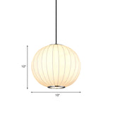 Simplicity Hanging Light With Fabric Shade White Globe Suspension Pendant - 10/12/16W