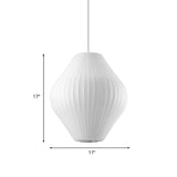 Contemporary White Pendant Light With Pear Fabric Shade - 1 Bulb 12.5/17W