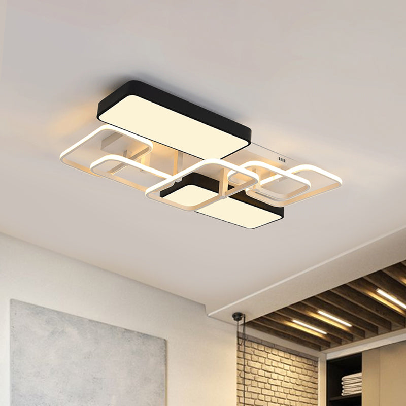 Contemporary Black Rectangular Flush Ceiling Light Led Acrylic Lighting For Living Room - 23/25.5