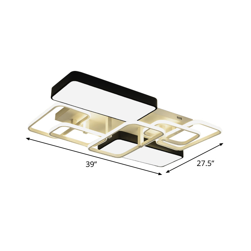 Contemporary Black Rectangular Flush Ceiling Light Led Acrylic Lighting For Living Room - 23/25.5