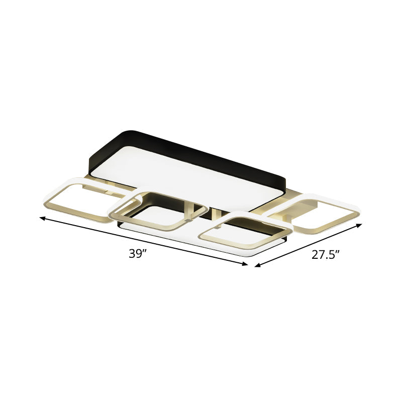 Contemporary Black Rectangular Flush Ceiling Light Led Acrylic Lighting For Living Room - 23/25.5