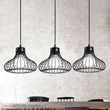 Black Metal Bowl Pendant Light With Wire Cage Shade - 3-Light Farmhouse Restaurant Fixture