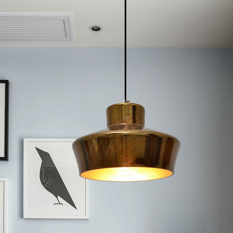1-Light Brass Finish Hanging Pendant Light With Vintage Style Shade - Ideal For Restaurants