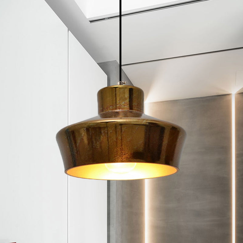 1-Light Brass Finish Hanging Pendant Light With Vintage Style Shade - Ideal For Restaurants