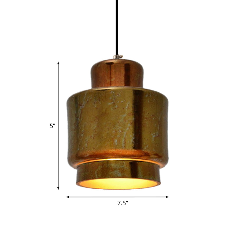 1-Light Brass Finish Hanging Pendant Light With Vintage Style Shade - Ideal For Restaurants