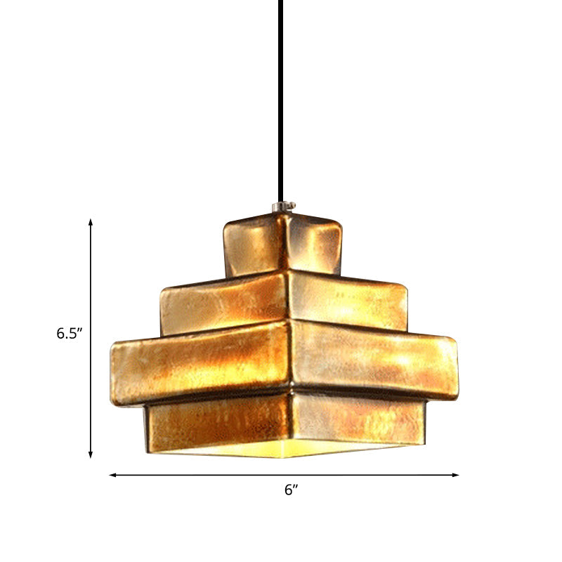 1-Light Brass Finish Hanging Pendant Light With Vintage Style Shade - Ideal For Restaurants