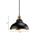 Loft Style Metal Pendant Light - Domed Ceiling Lamp In Black (11.5/14/16 Dia) 1 Head Over Table