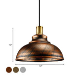 Wrought Iron Dome Suspended Lamp - Antique Style 12/14 Width 1 Head Restaurant Hanging Light