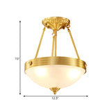 Traditional Frosted Glass Dome Semi Flush Mount Bedroom Ceiling Light 3 Lights Brass Finish