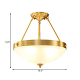 Vintage Brass Bedroom Flushmount Lamp: 4-Head Semi Flush Light Fixture With Frosted Glass Dome Shade
