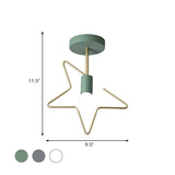 Semi Flush Macaron Iron Ceiling Light With Star/Loving Heart Frame - 1-Light Grey/White/Green Finish