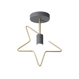 Semi Flush Macaron Iron Ceiling Light With Star/Loving Heart Frame - 1-Light Grey/White/Green Finish