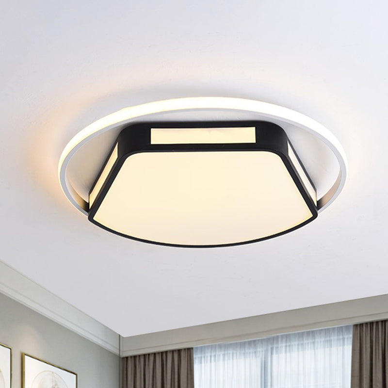 Minimalist Led Flush Mount Ceiling Light In White/Black 16/19.5 Round/Square For Bedroom