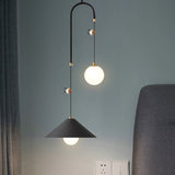 Modernist Orb Opal Glass Pendant Light With 2 Bulbs White/Black 10/14 Wide
