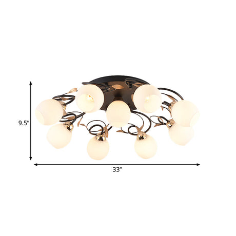 Traditional Globe White Glass Semi Flush Light With 4/6/9 Mounted Lights For Living Room Ceiling
