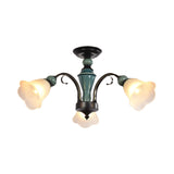 Rural Style Semi Flush Mount Light With Swooping Arm - Black Finish Ceiling Lighting For Living Room