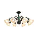 Rural Style Semi Flush Mount Light With Swooping Arm - Black Finish Ceiling Lighting For Living Room