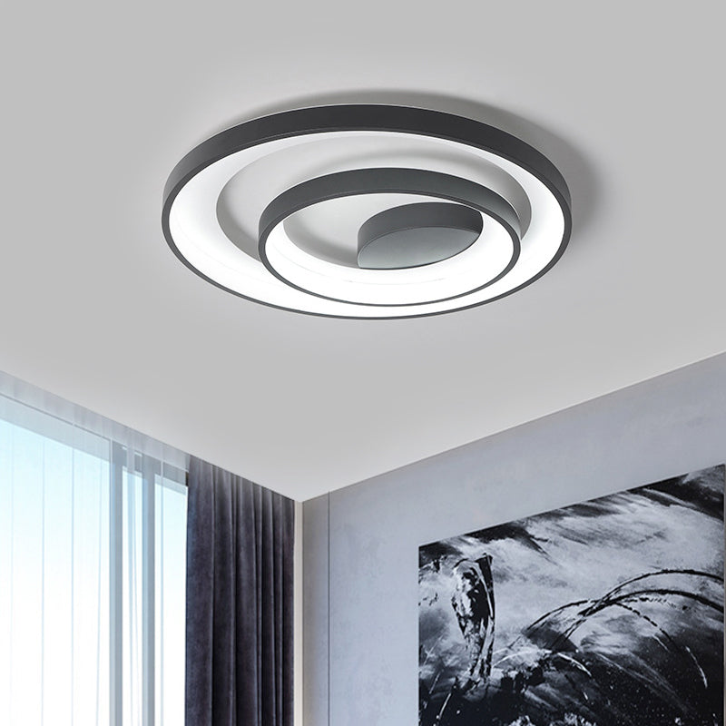 Modern Double Circle Iron Flush Light - 16.5/20.5 Wide Led Ceiling Lamp In Black With Warm/White