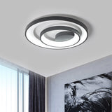Modern Double Circle Iron Flush Light - 16.5/20.5 Wide Led Ceiling Lamp In Black With Warm/White