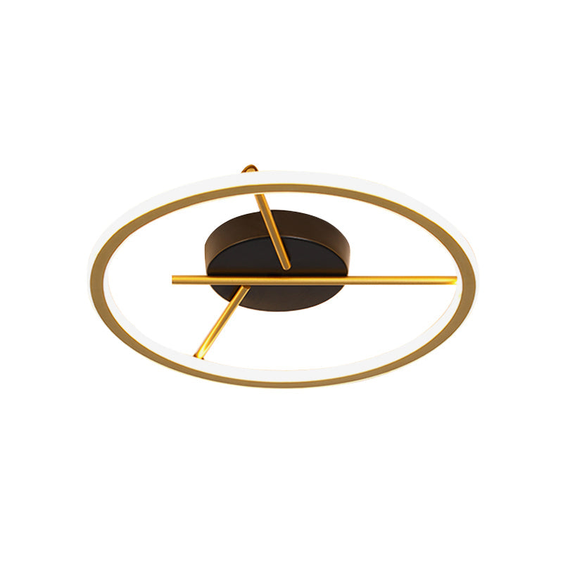 Minimalistic Aluminum Gold Led Flushmount Ceiling Light With Twig Arm - Thin Hoop Warm/White Dia