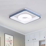 Modern Acrylic Led Flush Mount Lamp With Blue-White Triangle Bubble And Circle Patterns - Square