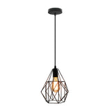 Industrial Diamond Cage Pendant Light In Black: 1-Light Fixture For Dining Room Ceiling
