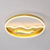 Kids Style Super Thin Led Flush-Mount Ceiling Light With Fish/Apple Pattern In Gold - Acrylic