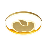 Kids Style Super Thin Led Flush-Mount Ceiling Light With Fish/Apple Pattern In Gold - Acrylic