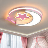 Contemporary Acrylic Flushmount Light For Kids Bedroom - Crescent And Star Design In Pink/Gold/Blue