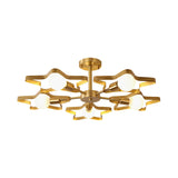 Kid Gold Pentagram Semi Flush Ceiling Light With Metal Frame - 3/4/5-Head Flushmount