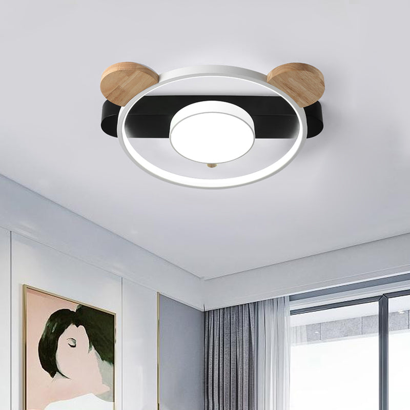 Bear Design Acrylic Led Ceiling Flush Light - Cartoon White/Green Wood Finish