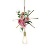 Metal Gold Ceiling Pendant Industrial Hanging Light Fixture With Artificial Flower Design - 1 Head