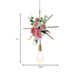 Metal Gold Ceiling Pendant Industrial Hanging Light Fixture With Artificial Flower Design - 1 Head