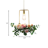 Metal Gold Ceiling Pendant Industrial Hanging Light Fixture With Artificial Flower Design - 1 Head