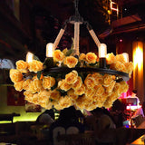Azaleh - Circle Metal Ceiling Chandelier Loft Style 6 Bulbs Rope Pendant Lighting Fixture With