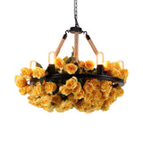 Azaleh - Circle Metal Ceiling Chandelier Loft Style 6 Bulbs Rope Pendant Lighting Fixture With