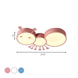 Ant Baby Led Ceiling Lamp In White/Pink/Blue - Cartoon Iron Flush Mount Lighting
