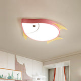 Kids Cartoon Fish Led Ceiling Lamp In White/Pink/Blue With Wood Accents