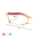 Kids Cartoon Fish Led Ceiling Lamp In White/Pink/Blue With Wood Accents