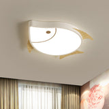 Kids Cartoon Fish Led Ceiling Lamp In White/Pink/Blue With Wood Accents White