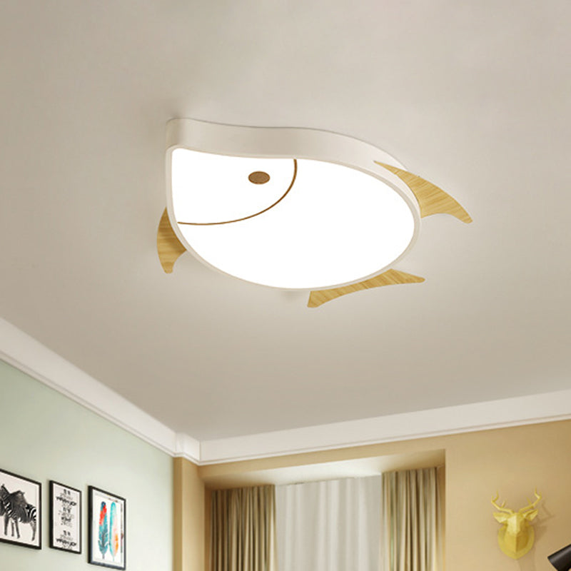 Kids Cartoon Fish Led Ceiling Lamp In White/Pink/Blue With Wood Accents