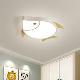 Kids Cartoon Fish Led Ceiling Lamp In White/Pink/Blue With Wood Accents